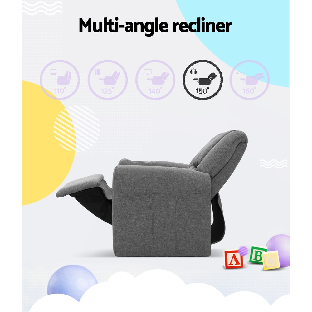 Arm Chairs & Recliners: Keezi Kids Recliner Chair Linen Soft Sofa Lounge Couch Children Armchair Grey