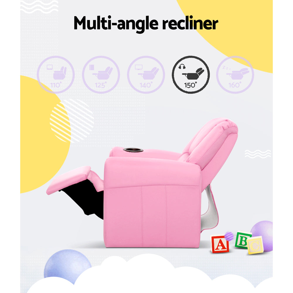 Kid's Tables, Chairs & Seats: Keezi Kids Recliner Chair PU Leather Sofa Lounge Couch Children Armchair Pink