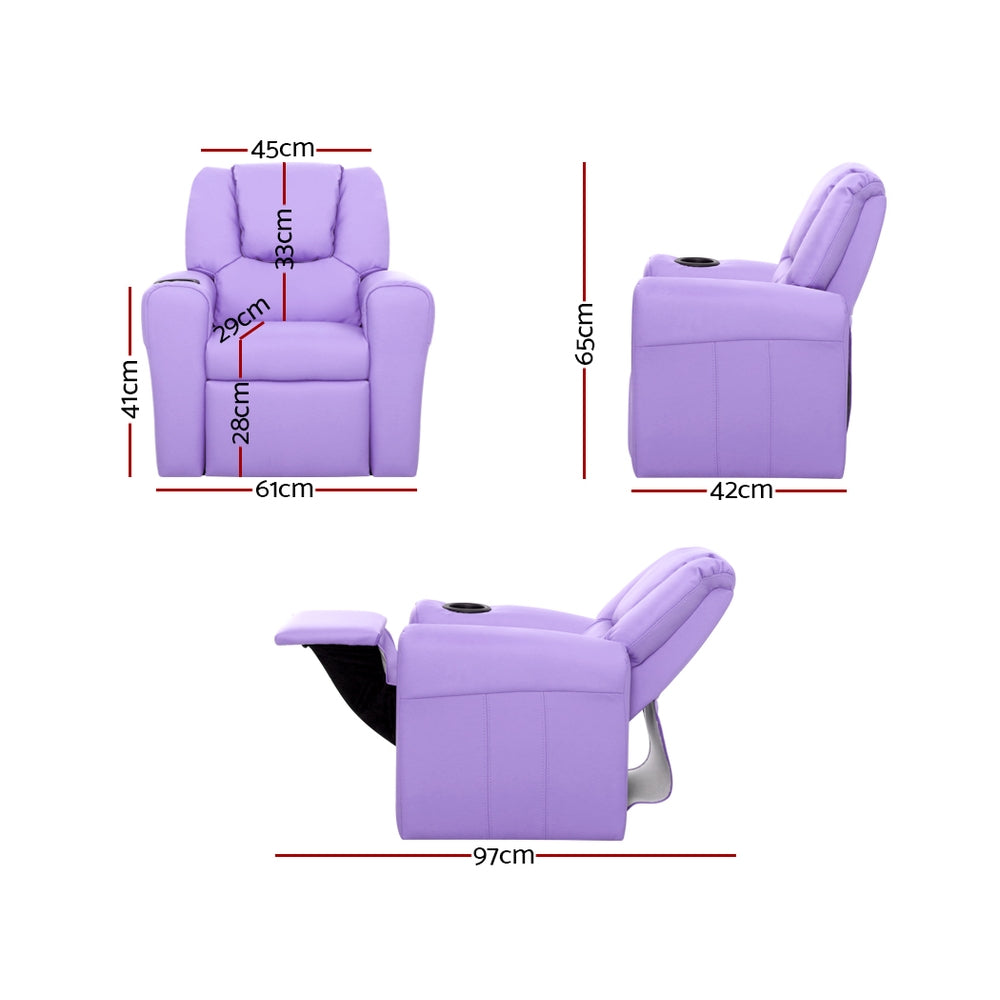 Kid's Tables, Chairs & Seats: Keezi Kids Recliner Chair Purple PU Leather Sofa Lounge Couch Children Armchair