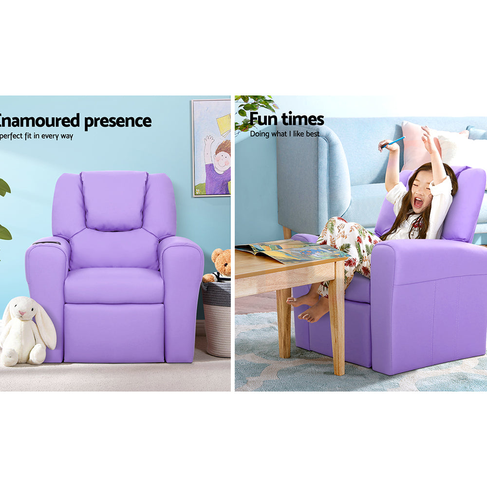 Kid's Tables, Chairs & Seats: Keezi Kids Recliner Chair Purple PU Leather Sofa Lounge Couch Children Armchair