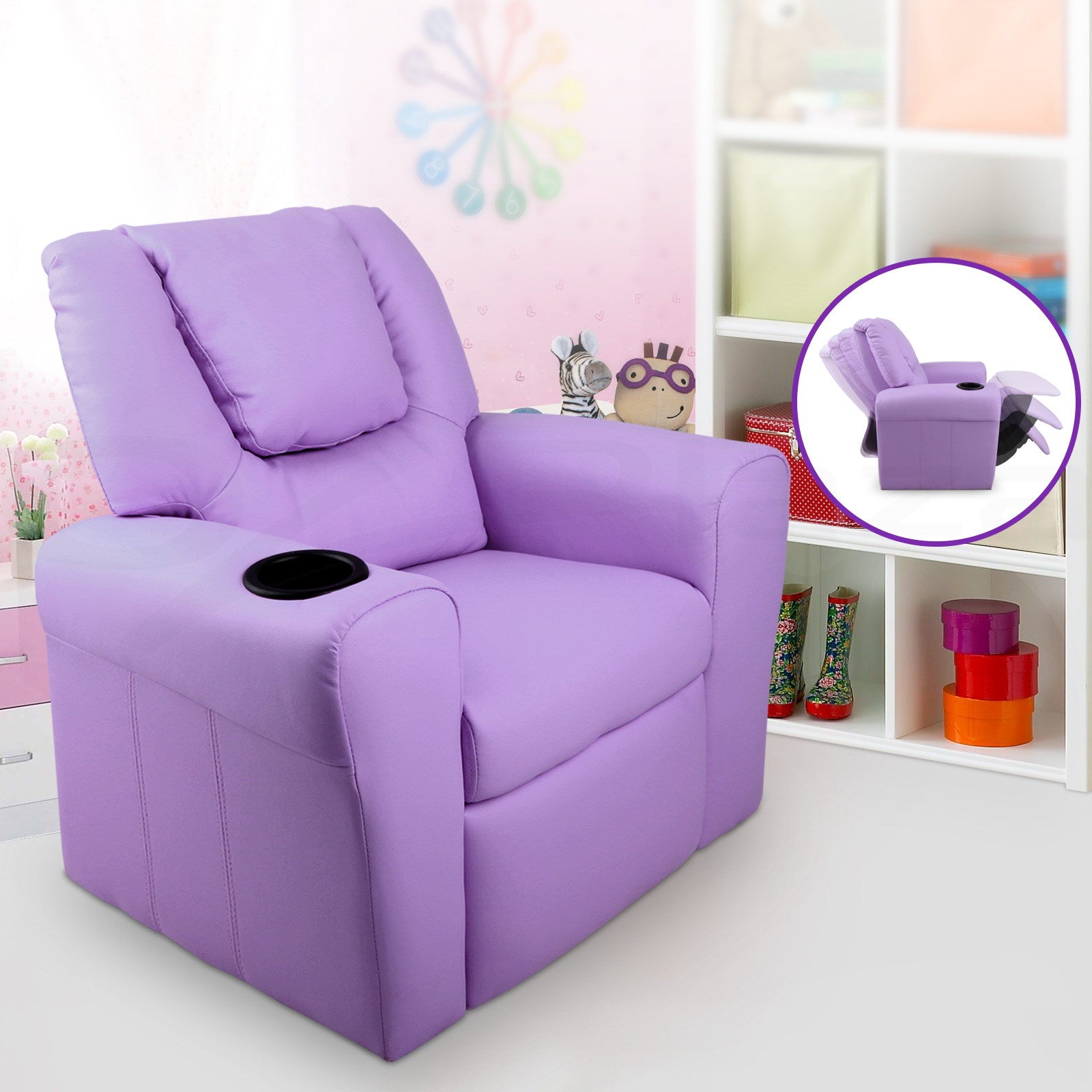Kid's Tables, Chairs & Seats: Keezi Kids Recliner Chair Purple PU Leather Sofa Lounge Couch Children Armchair