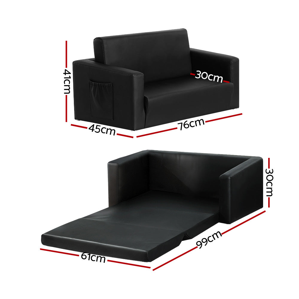 Kid's Tables, Chairs & Seats: Keezi Kids Sofa 2 Seater Children Flip Open Couch PU Leather Armchair Black