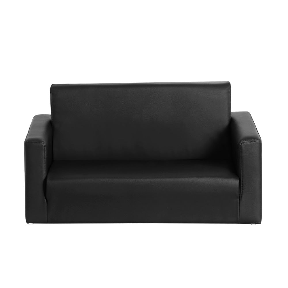 Kid's Tables, Chairs & Seats: Keezi Kids Sofa 2 Seater Children Flip Open Couch PU Leather Armchair Black
