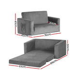 Pretend Play: Keezi Kids Sofa 2 Seater Children Flip Open Couch Velvet Armchair Grey