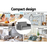 Pretend Play: Keezi Kids Sofa 2 Seater Children Flip Open Couch Velvet Armchair Grey