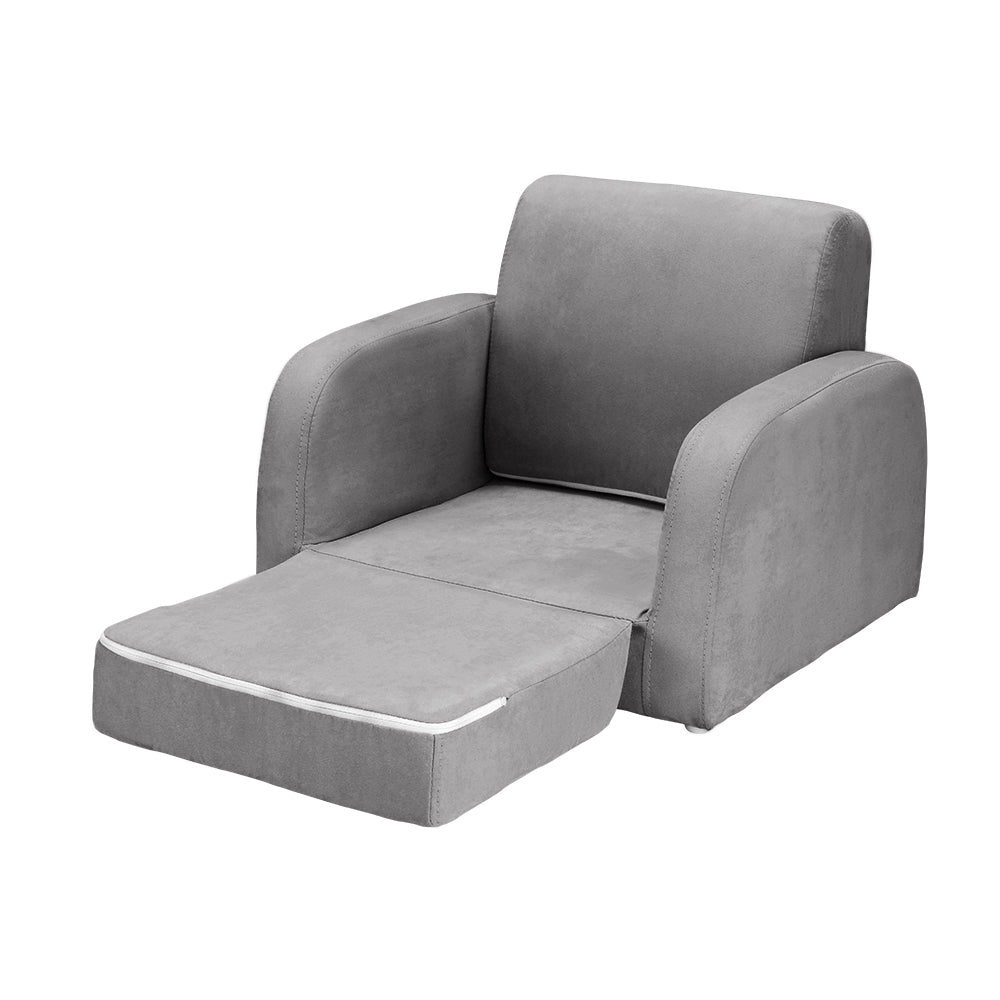 Kid's Tables, Chairs & Seats: Keezi Kids Sofa 1 Seater Children Flip Open Couch Lounger Armchair Soft Grey