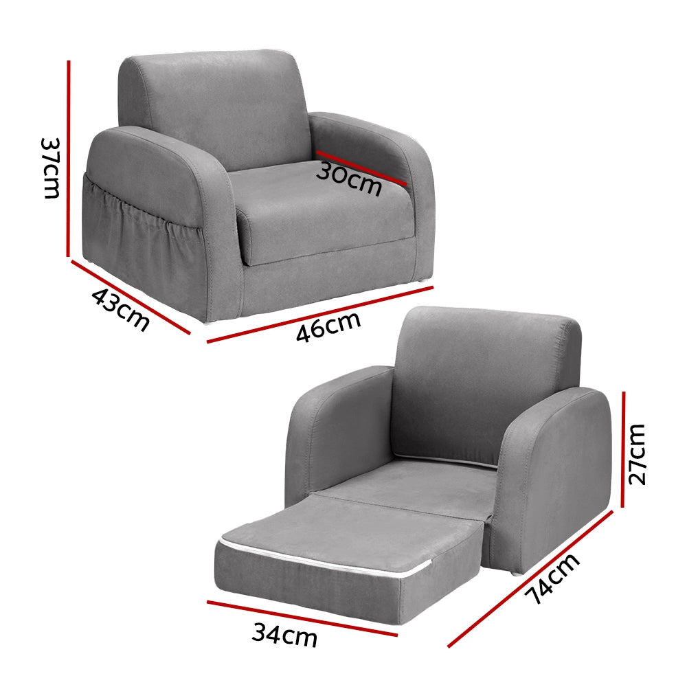Kid's Tables, Chairs & Seats: Keezi Kids Sofa 1 Seater Children Flip Open Couch Lounger Armchair Soft Grey