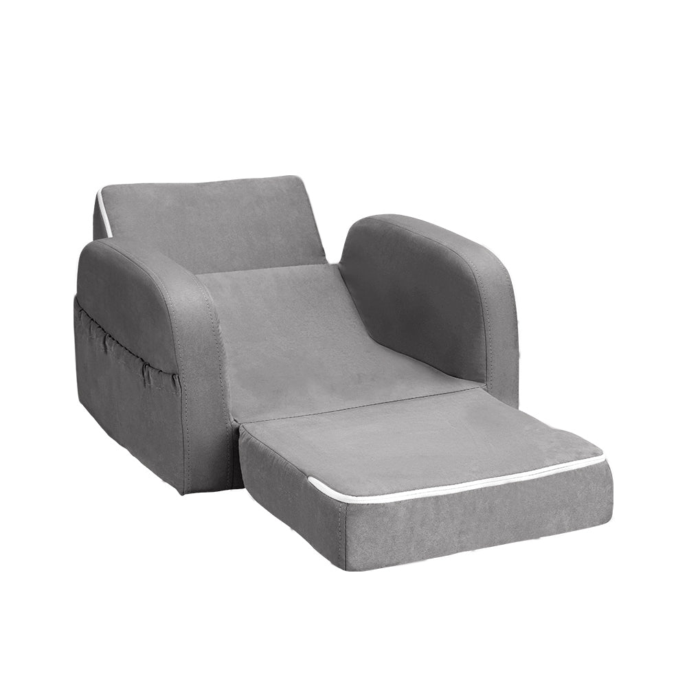 Kid's Tables, Chairs & Seats: Keezi Kids Sofa 1 Seater Children Flip Open Couch Lounger Armchair Soft Grey