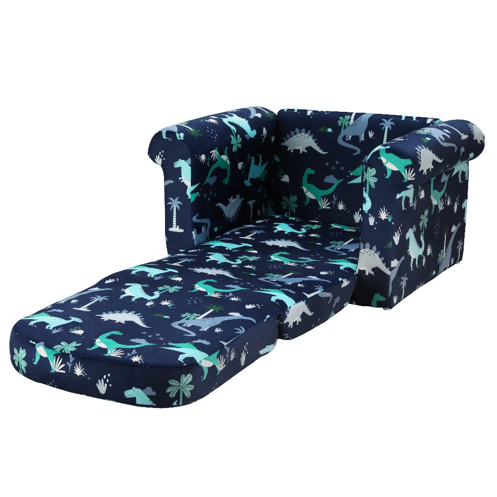 Pretend Play: Keezi Kids Sofa 1 Seater Children Flip Open Couch Lounger Armchair Dinosaur Navy