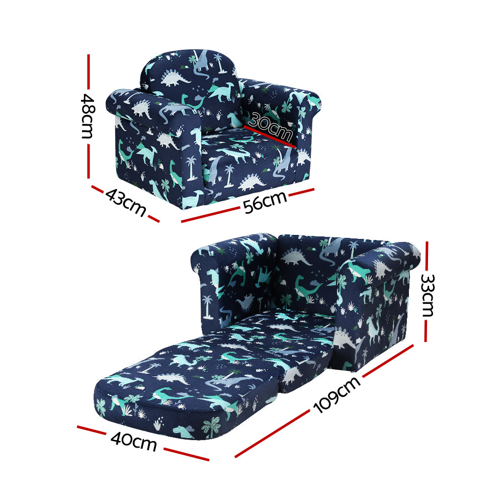 Pretend Play: Keezi Kids Sofa 1 Seater Children Flip Open Couch Lounger Armchair Dinosaur Navy