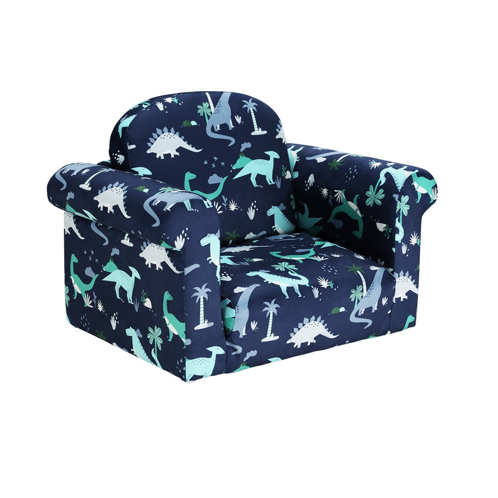 Pretend Play: Keezi Kids Sofa 1 Seater Children Flip Open Couch Lounger Armchair Dinosaur Navy