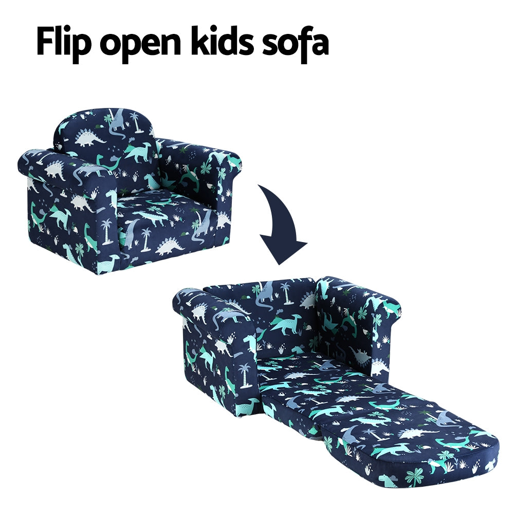 Pretend Play: Keezi Kids Sofa 1 Seater Children Flip Open Couch Lounger Armchair Dinosaur Navy