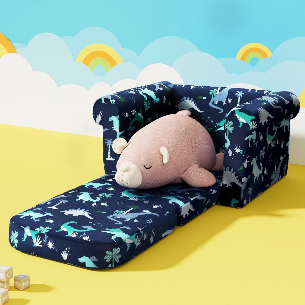 Pretend Play: Keezi Kids Sofa 1 Seater Children Flip Open Couch Lounger Armchair Dinosaur Navy