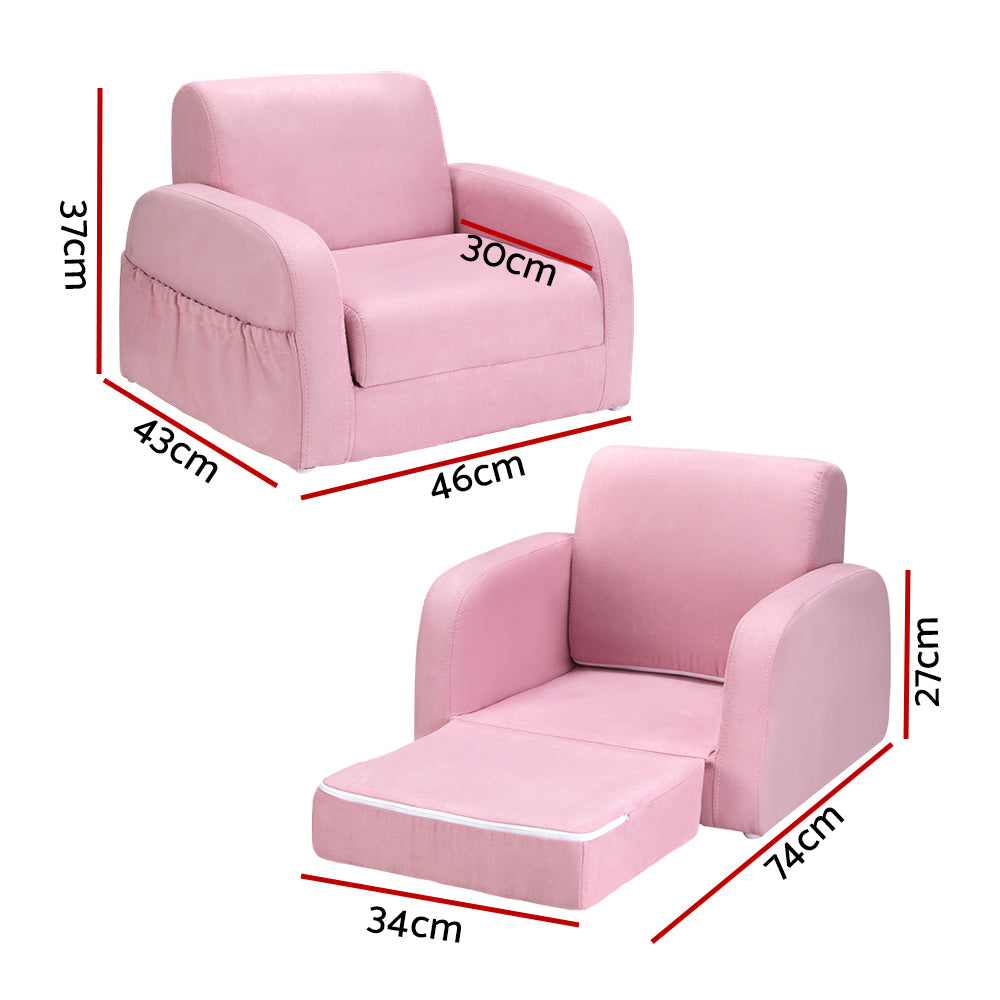 Pretend Play: Keezi Kids Sofa 1 Seater Children Flip Open Couch Lounger Armchair Soft Pink