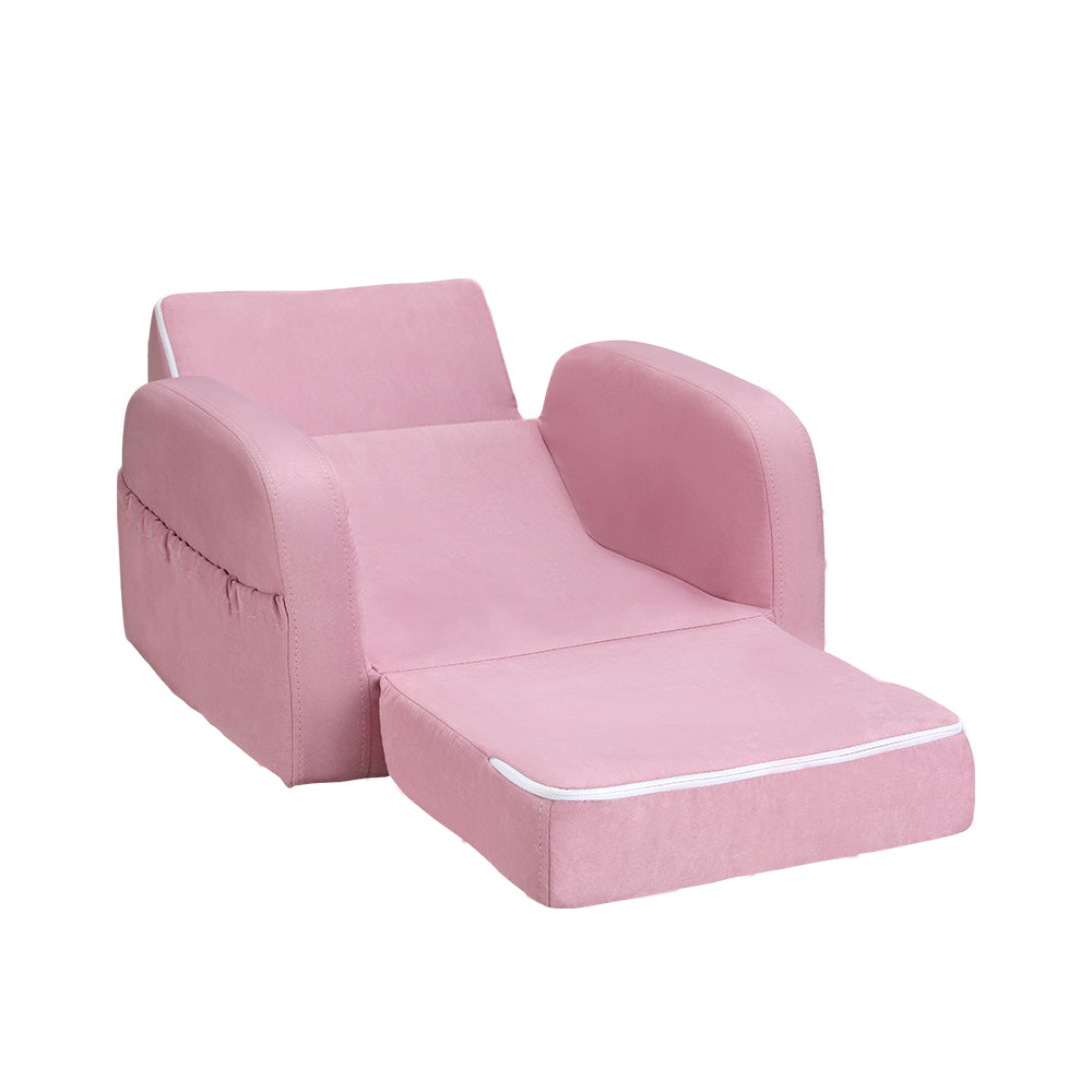 Pretend Play: Keezi Kids Sofa 1 Seater Children Flip Open Couch Lounger Armchair Soft Pink