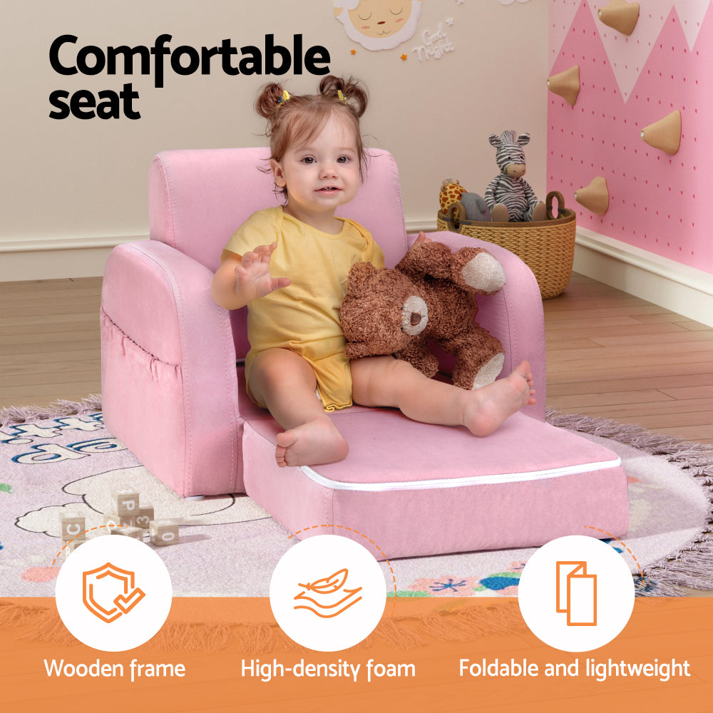 Pretend Play: Keezi Kids Sofa 1 Seater Children Flip Open Couch Lounger Armchair Soft Pink
