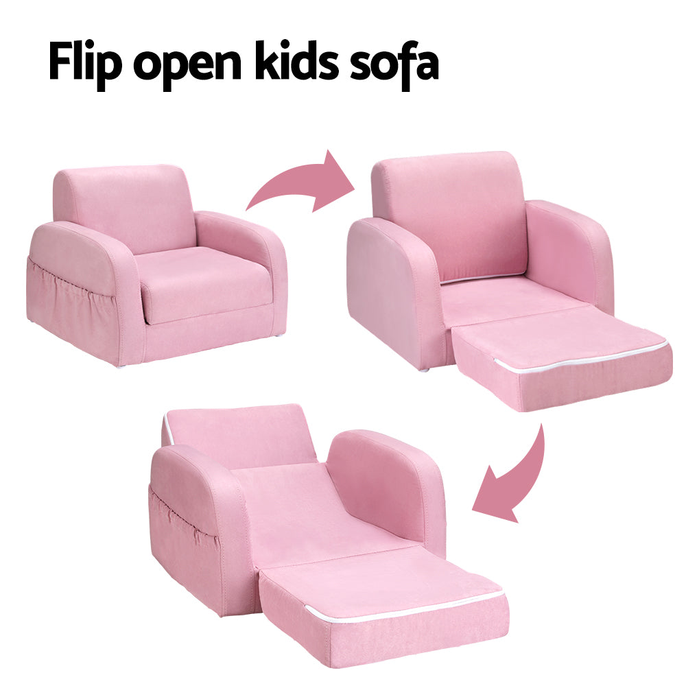 Pretend Play: Keezi Kids Sofa 1 Seater Children Flip Open Couch Lounger Armchair Soft Pink