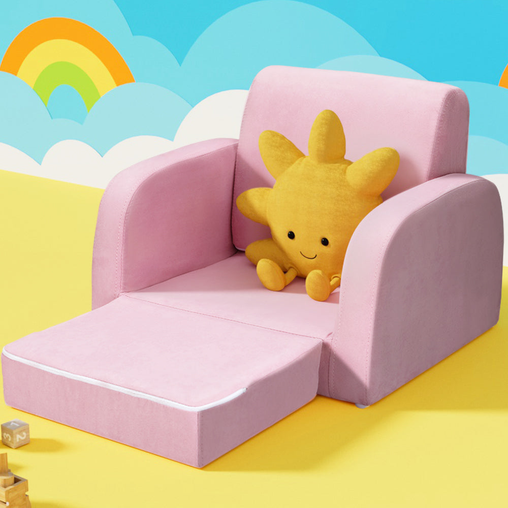 Pretend Play: Keezi Kids Sofa 1 Seater Children Flip Open Couch Lounger Armchair Soft Pink