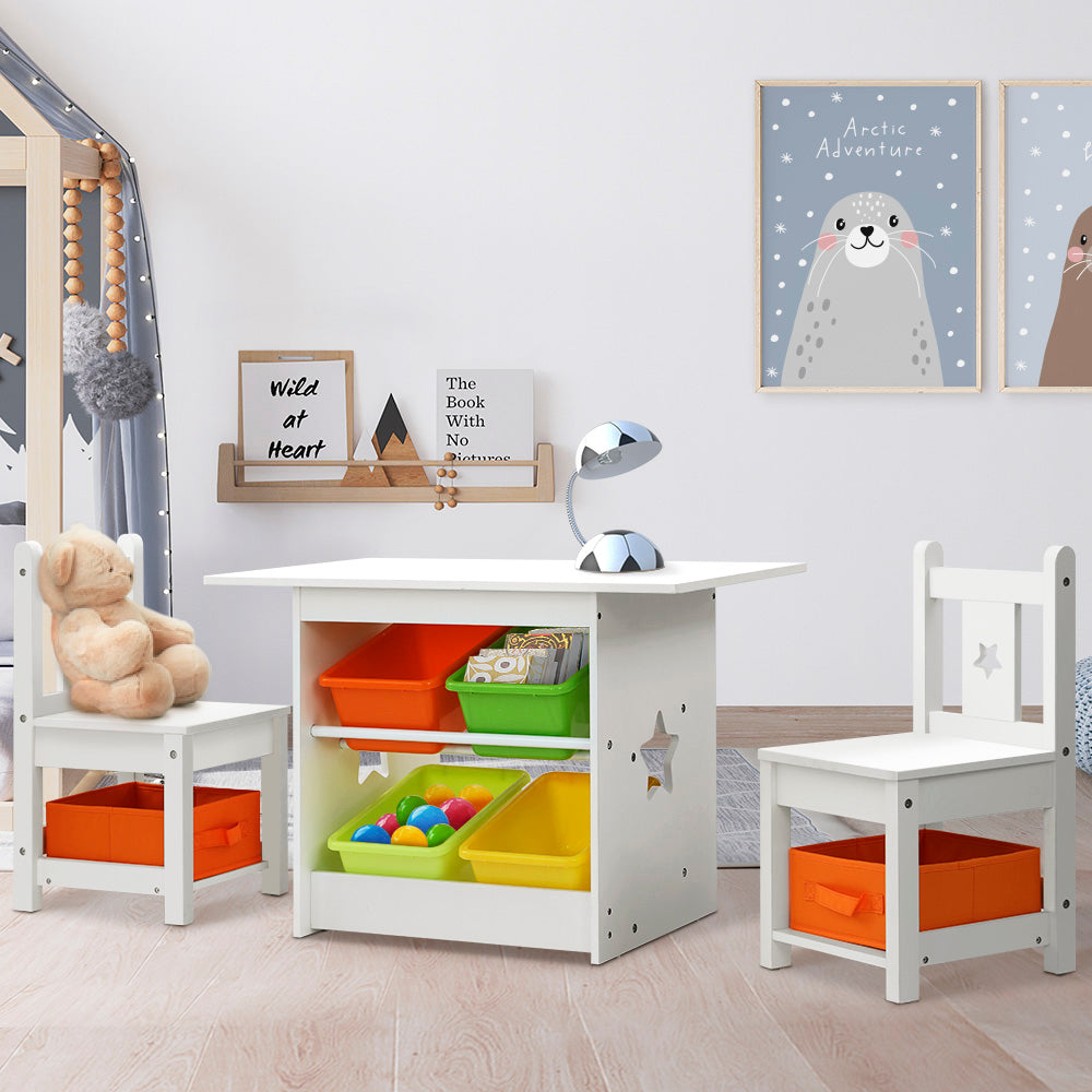 Pretend Play: Keezi 3PCS Kids Table and Chairs Set Children Furniture Play Toys Storage Box