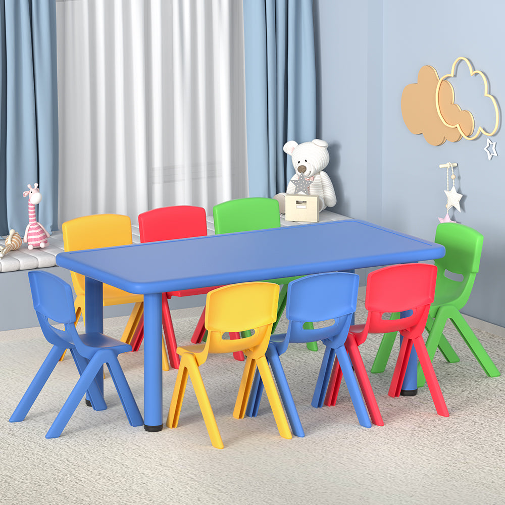 Kid's Desks: Keezi 9PCS Kids Table and Chairs Set Children Study Desk Furniture Plastic 8 Chairs