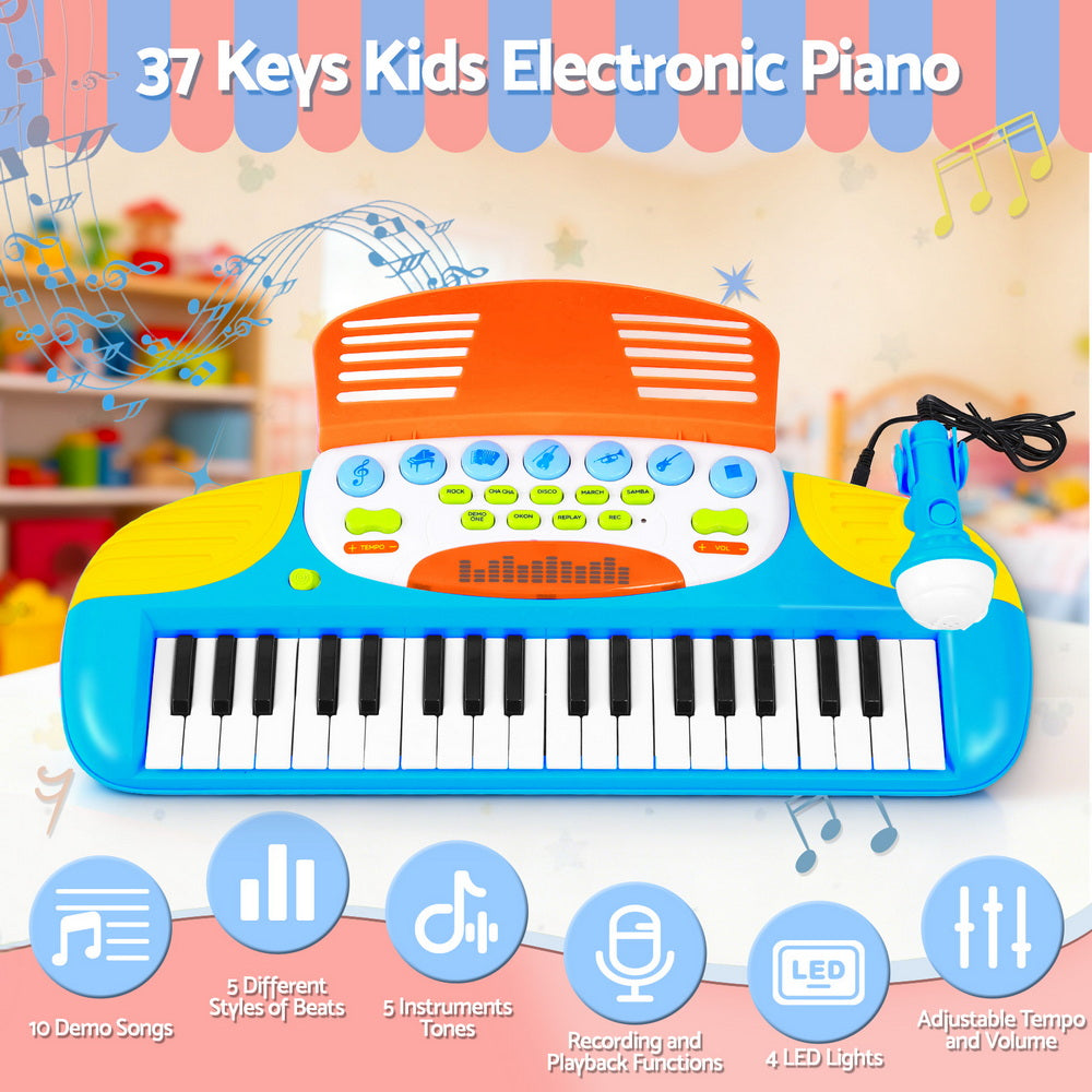 Musical Toys: Keezi Kids Piano Keyboard 37 Keys Electronic Musical Instrument Set w/ Stool Microphone
