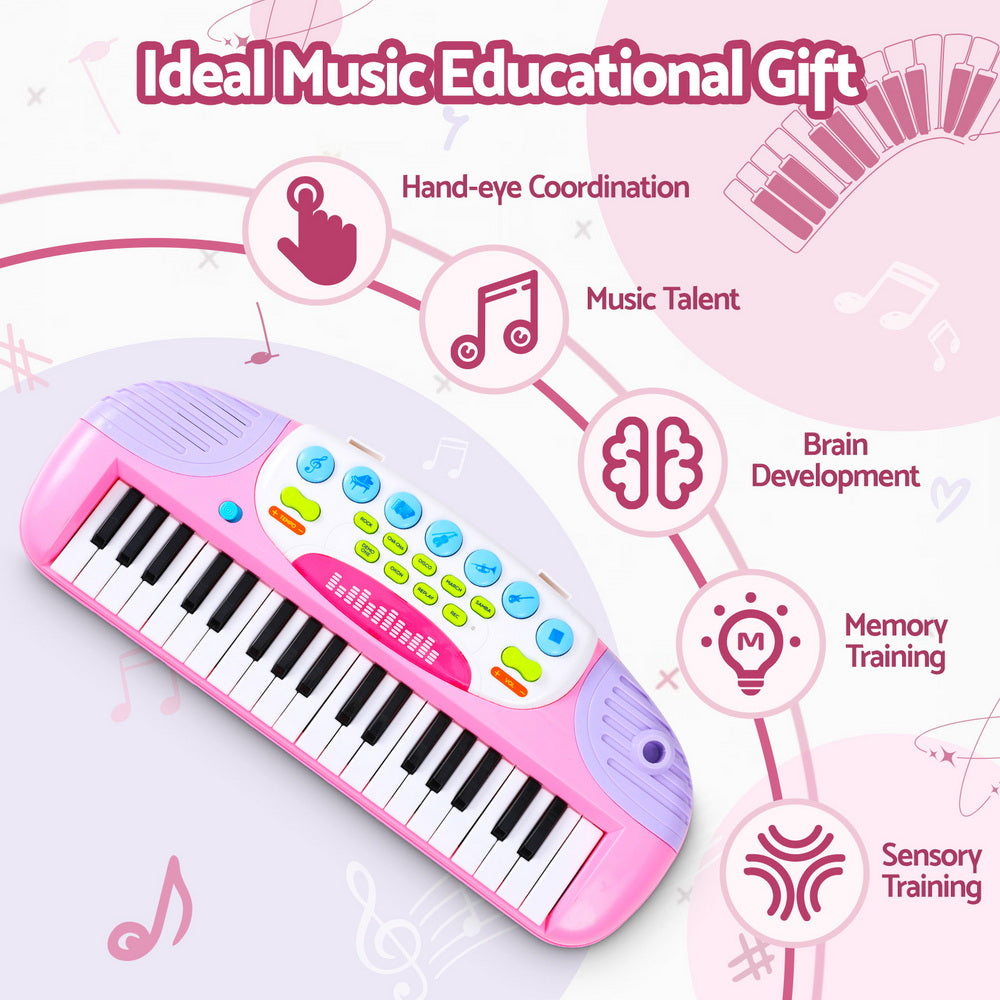 Musical Toys: Keezi Kids Piano Keyboard 37 Keys Electronic Musical Instrument Set w/ Stool Microphone