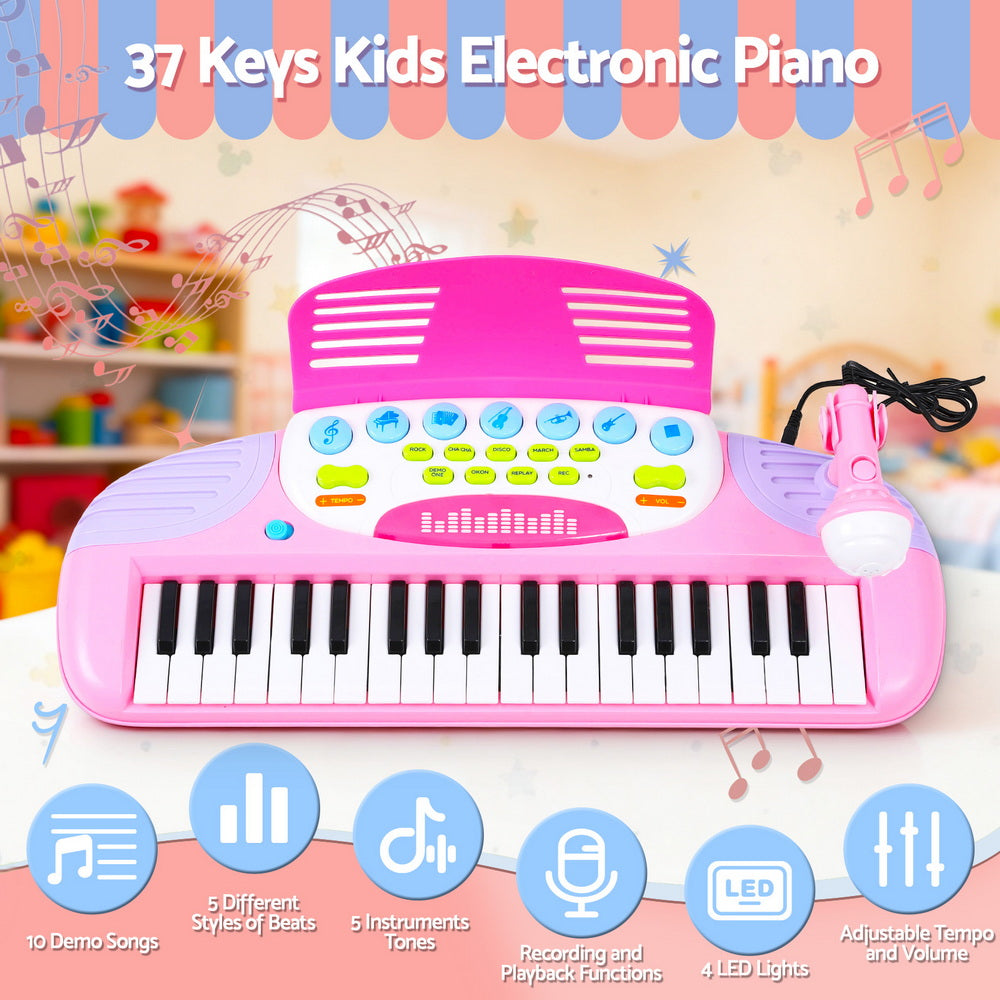 Musical Toys: Keezi Kids Piano Keyboard 37 Keys Electronic Musical Instrument Set w/ Stool Microphone