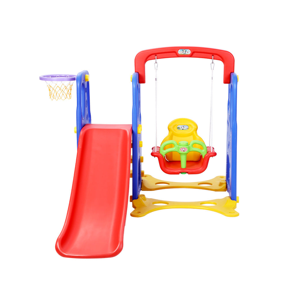 Outdoor Play Equipment: Keezi Kids Slide Swing Set Basketball Hoop Outdoor Playground Toys 120cm Blue