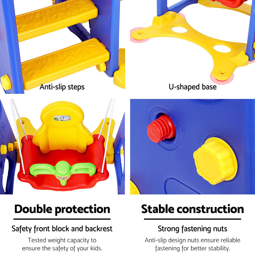 Outdoor Play Equipment: Keezi Kids Slide Swing Set Basketball Hoop Outdoor Playground Toys 120cm Blue