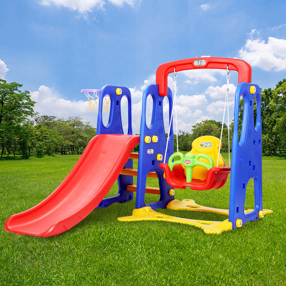 Outdoor Play Equipment: Keezi Kids Slide Swing Set Basketball Hoop Outdoor Playground Toys 120cm Blue