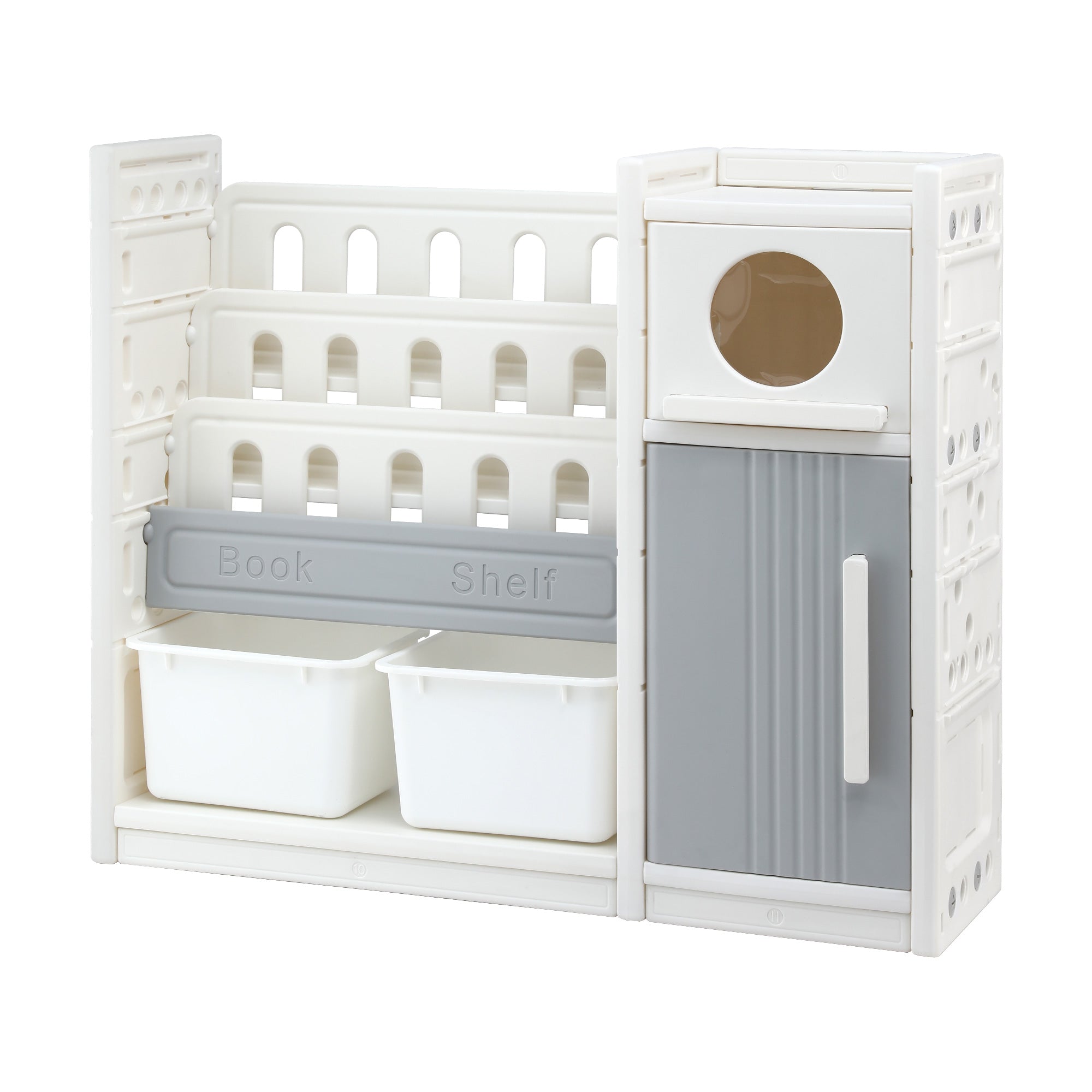 Kid's Bookcases & Shelves: Keezi Kids Bookshelf and Toy Storage Organizer with 3-Tier Bookshelvs, 2 Removable Bins and 2 Storage Cabinets, Toddler Bookshelf with Toy Organizer for Kids' Rooms, Playrooms
