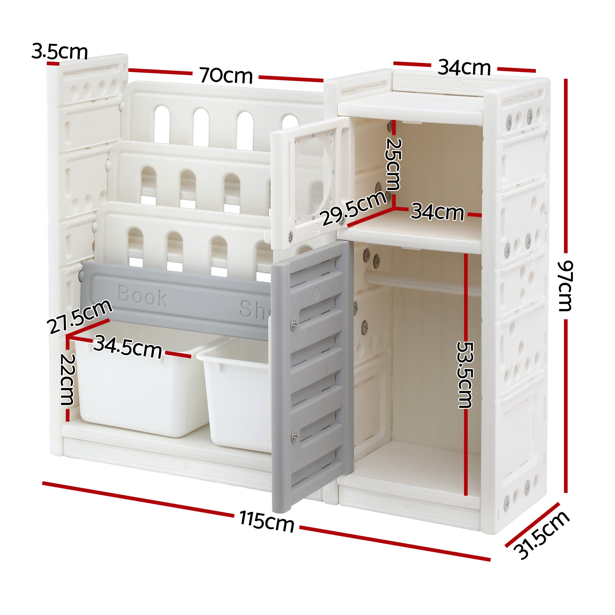 Kid's Bookcases & Shelves: Keezi Kids Bookshelf and Toy Storage Organizer with 3-Tier Bookshelvs, 2 Removable Bins and 2 Storage Cabinets, Toddler Bookshelf with Toy Organizer for Kids' Rooms, Playrooms
