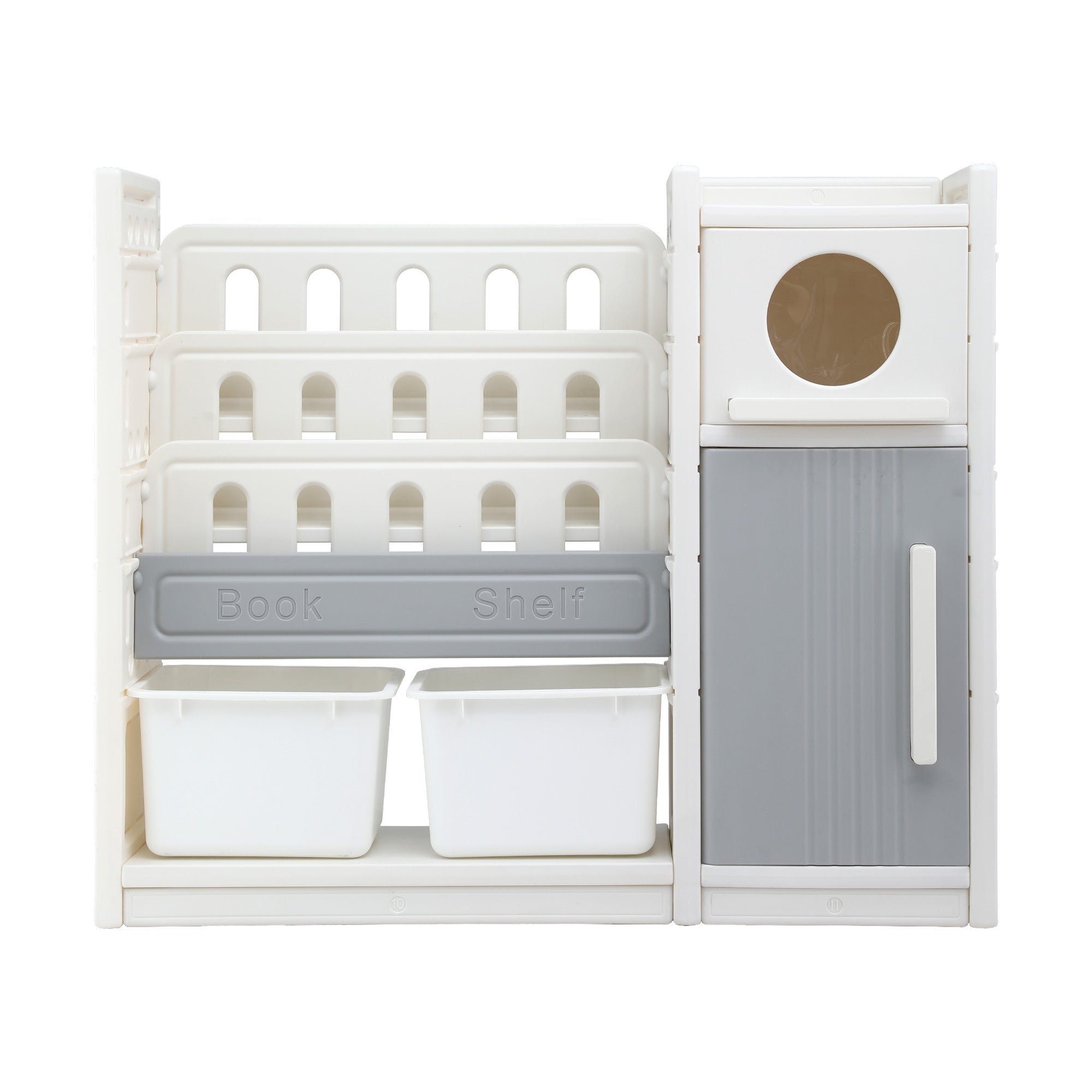 Kid's Bookcases & Shelves: Keezi Kids Bookshelf and Toy Storage Organizer with 3-Tier Bookshelvs, 2 Removable Bins and 2 Storage Cabinets, Toddler Bookshelf with Toy Organizer for Kids' Rooms, Playrooms