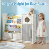 Kid's Bookcases & Shelves: Keezi Kids Bookshelf and Toy Storage Organizer with 3-Tier Bookshelvs, 2 Removable Bins and 2 Storage Cabinets, Toddler Bookshelf with Toy Organizer for Kids' Rooms, Playrooms
