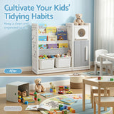 Kid's Bookcases & Shelves: Keezi Kids Bookshelf and Toy Storage Organizer with 3-Tier Bookshelvs, 2 Removable Bins and 2 Storage Cabinets, Toddler Bookshelf with Toy Organizer for Kids' Rooms, Playrooms
