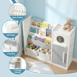Kid's Bookcases & Shelves: Keezi Kids Bookshelf and Toy Storage Organizer with 3-Tier Bookshelvs, 2 Removable Bins and 2 Storage Cabinets, Toddler Bookshelf with Toy Organizer for Kids' Rooms, Playrooms