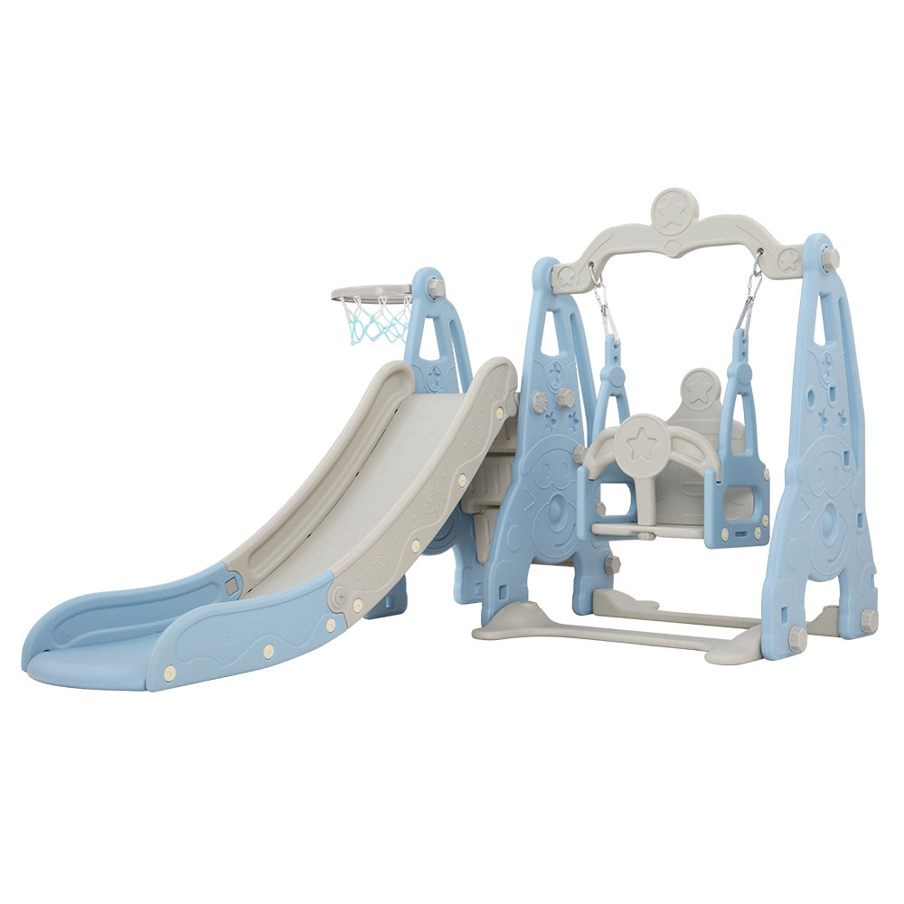 Outdoor Play Equipment: Keezi Kids Slide Swing Set Basketball Hoop Outdoor Playground Toys 170cm Blue