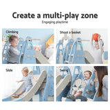 Outdoor Play Equipment: Keezi Kids Slide Swing Set Basketball Hoop Outdoor Playground Toys 170cm Blue