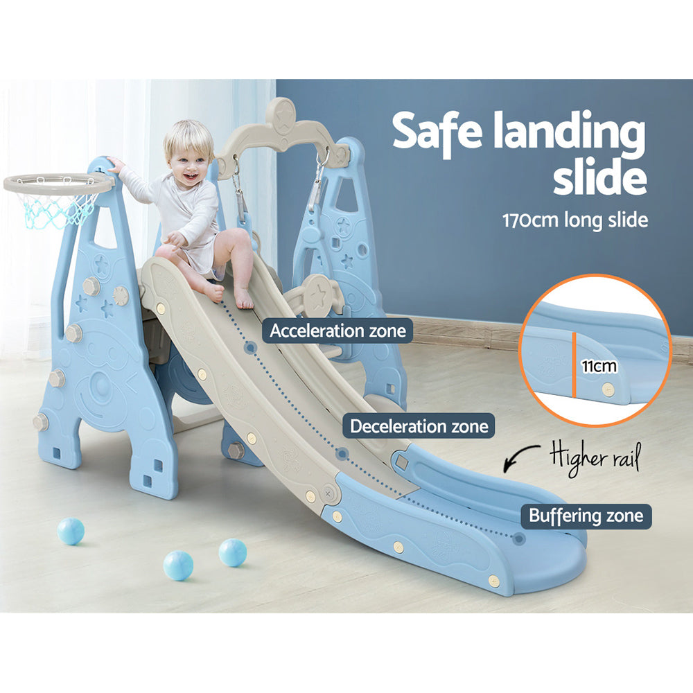 Outdoor Play Equipment: Keezi Kids Slide Swing Set Basketball Hoop Outdoor Playground Toys 170cm Blue