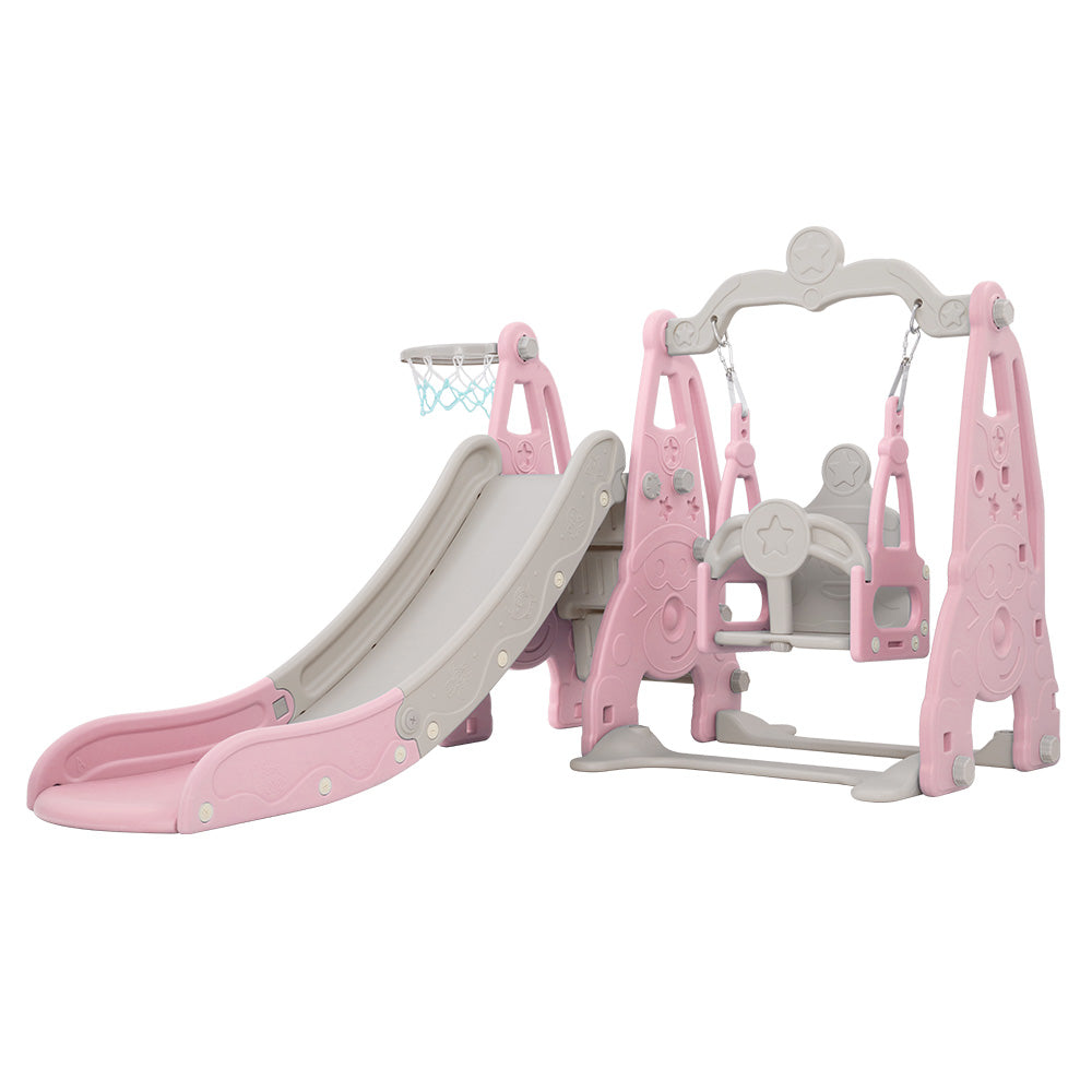 Outdoor Play Equipment: Keezi Kids Slide Swing Set Basketball Hoop Outdoor Playground Toys 170cm Pink