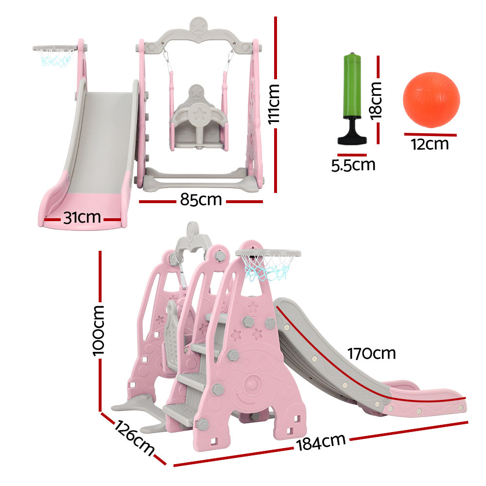 Outdoor Play Equipment: Keezi Kids Slide Swing Set Basketball Hoop Outdoor Playground Toys 170cm Pink