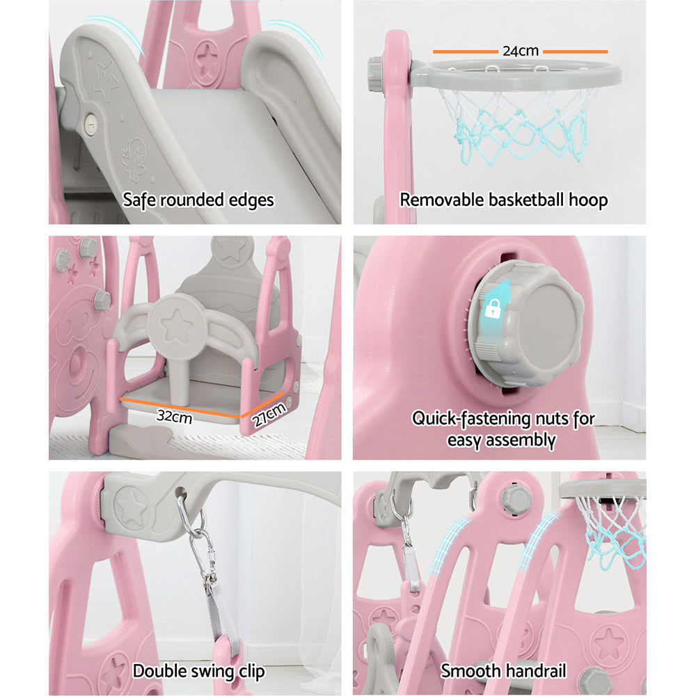 Outdoor Play Equipment: Keezi Kids Slide Swing Set Basketball Hoop Outdoor Playground Toys 170cm Pink