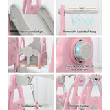 Outdoor Play Equipment: Keezi Kids Slide Swing Set Basketball Hoop Outdoor Playground Toys 170cm Pink