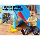 Outdoor Play Equipment: Keezi Kids Slide Set Baseball Bat Basketball Hoop Outdoor Playground 120cm Blue