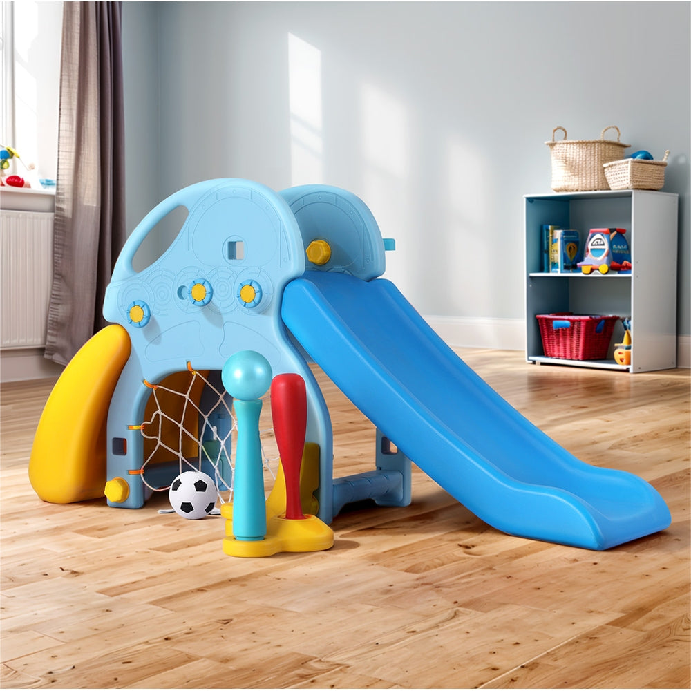 Outdoor Play Equipment: Keezi Kids Slide Set Baseball Bat Basketball Hoop Outdoor Playground 120cm Blue