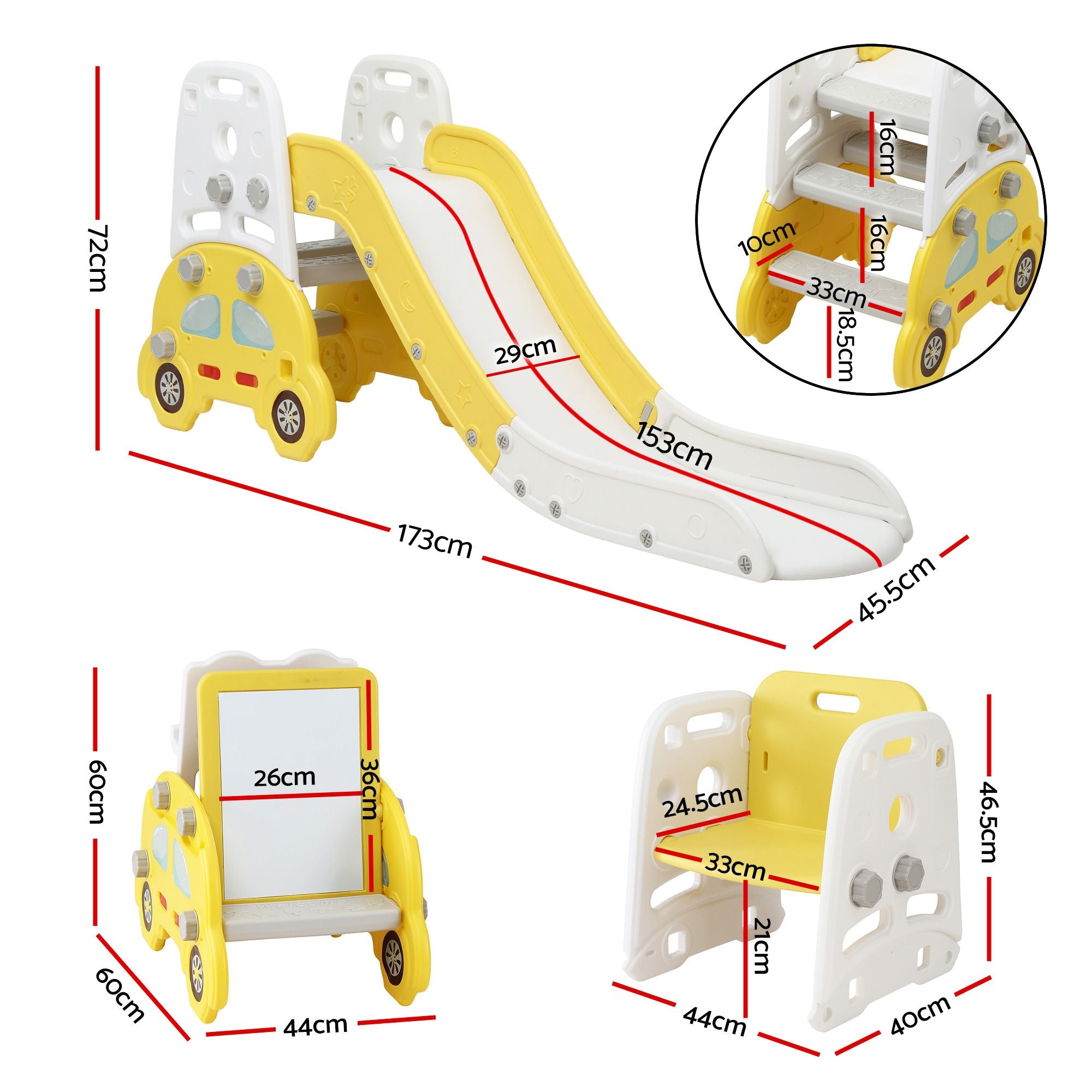Keezi Kids Slide Set Toddler Indoor Playset Bookshelf Drawing Board Yellow