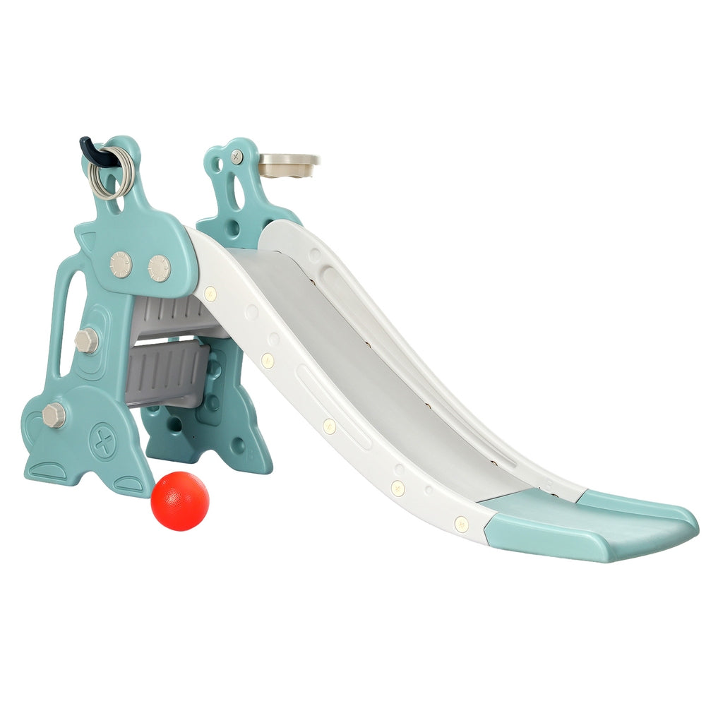 Outdoor Play Equipment: Keezi Kids Slide Set Basketball Hoop Ring Outdoor Playground Toy Deer 140cm Blue