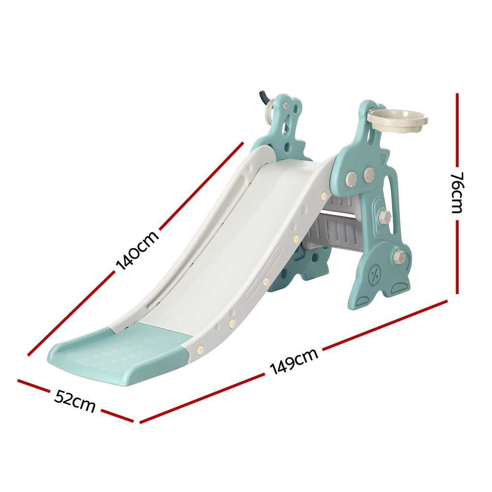 Outdoor Play Equipment: Keezi Kids Slide Set Basketball Hoop Ring Outdoor Playground Toy Deer 140cm Blue