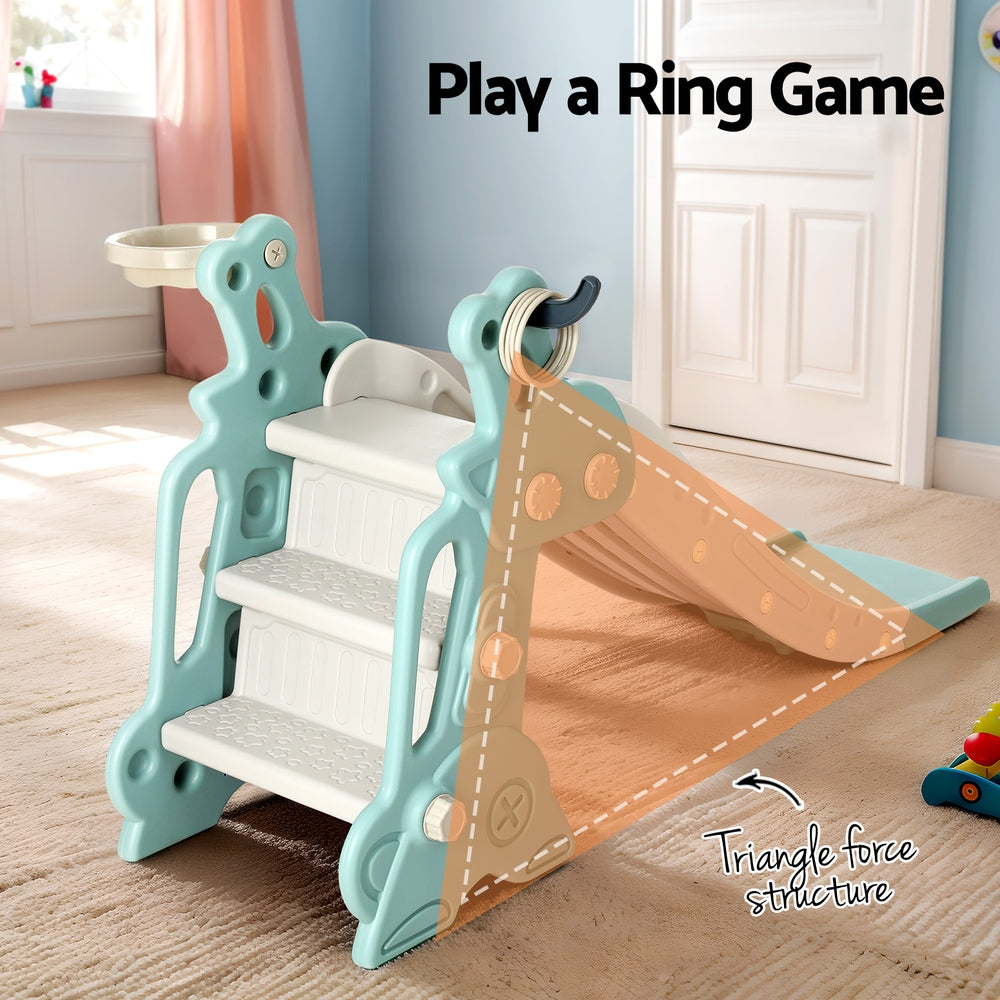 Outdoor Play Equipment: Keezi Kids Slide Set Basketball Hoop Ring Outdoor Playground Toy Deer 140cm Blue