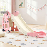Outdoor Play Equipment: Keezi Kids Slide Set Basketball Hoop Outdoor Playground Toy Dragon 125cm Slide Pink
